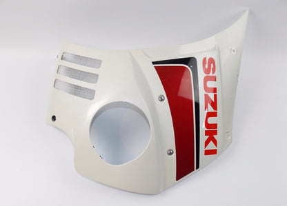 NOS OEM SUZUKI PEARL WHITE PLASTIC LEFT SIDE HIGHER FAIRING PANEL - MotoRaider