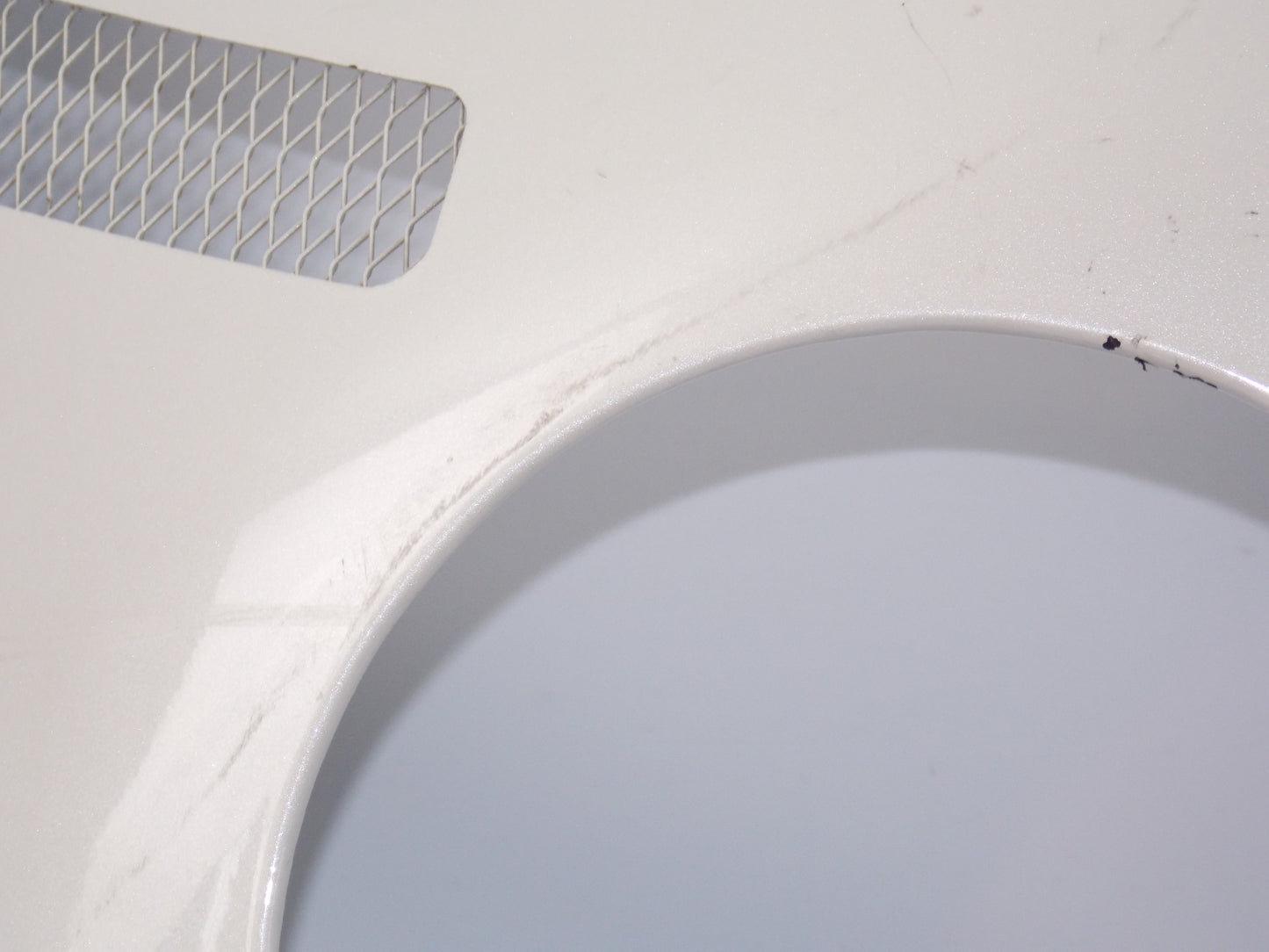 NOS OEM SUZUKI PEARL WHITE PLASTIC LEFT SIDE HIGHER FAIRING PANEL - MotoRaider