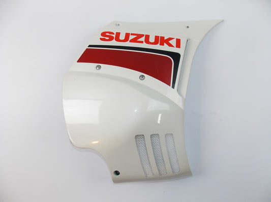 NOS OEM SUZUKI PEARL WHITE PLASTIC RIGHT SIDE HIGHER FAIRING PANEL - MotoRaider